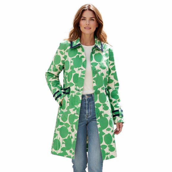Boden Jackets & Blazers - Boden Apple Print Rain Coat Cotton Hooded Green White Size 14